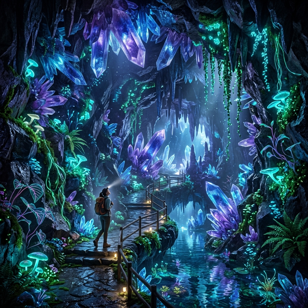 Bioluminescent Crystal Cave